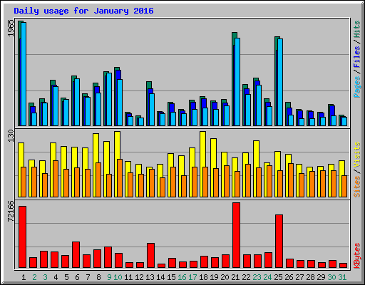 Daily usage for January 2016